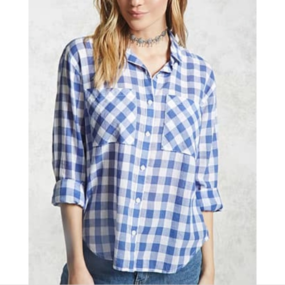 Blue + White Plaid Button Down